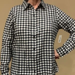 NWT Amazon Essentials Black & White Ladies Long Sleeve Flannel Shirt in L or XL